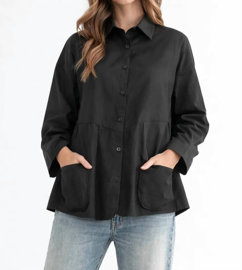 NEW JOH wella cotton poplin shirt with pockets in black